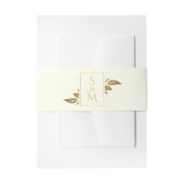 Elegante Minimal Foliage Elfenbeinweißgoldene Hoch Einladungsbanderole