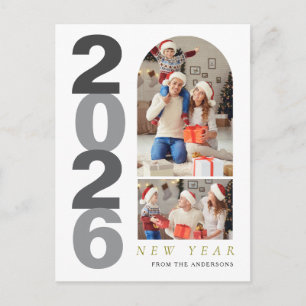 Elegante Minimal Frohes Neues Jahr Familie 2 Foto Feiertagspostkarte