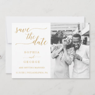 Elegante Minimal Gold Hochzeit retten Datum Einladung