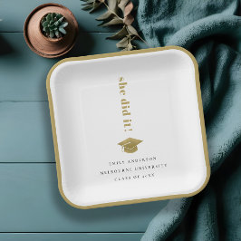 Elegante Minimal Gold Typografy Graduation Cap Pappteller