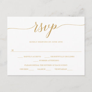 Elegante Minimal Gold Wedding RSVP Postcard Postkarte