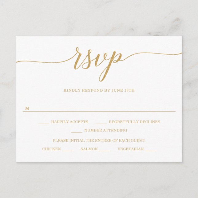 Elegante Minimal Gold Wedding RSVP Postcard Postkarte (Vorderseite)