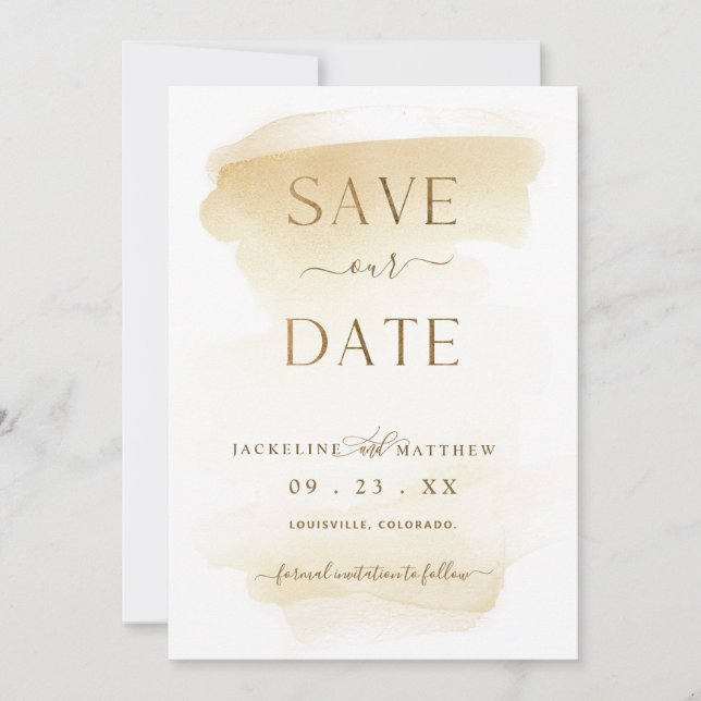 Elegante Minimal Golden Yellow Watercolor Wedding  Save The Date (Vorderseite)