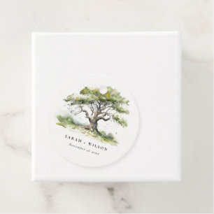 Elegante Minimal Grüne Wasserfarben Eiche Hochzeit Geschenkanhänger
