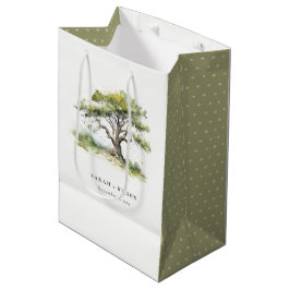 Elegante Minimal Grüne Wasserfarben Eiche Hochzeit Mittlere Geschenktüte