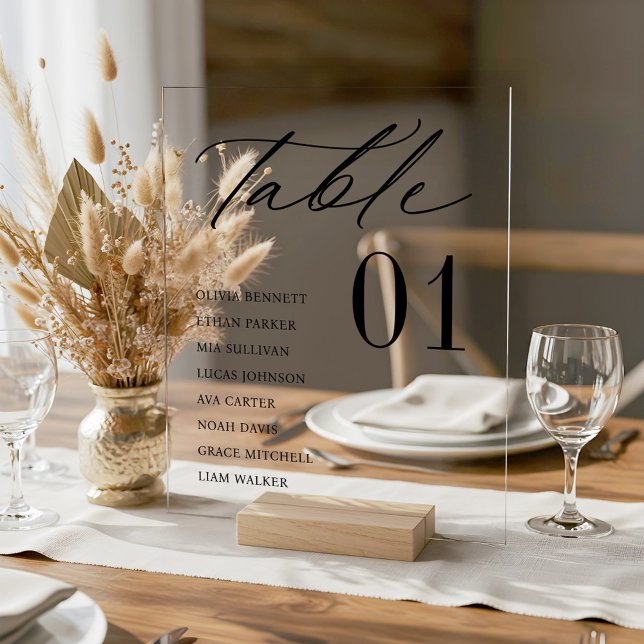 Elegante Minimal Guest Names - Tischnummer Sitzplä Acrylschild (Elegant Minimal Guest Names Seating Table Number Acrylic Sign)