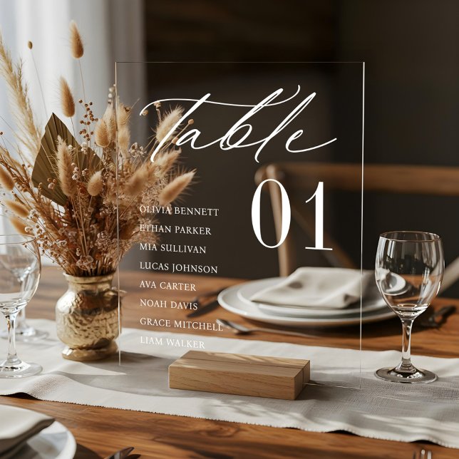 Elegante Minimal Guest Names - Tischnummer Sitzplä Acrylschild (Elegant Minimal Guest Names Seating Table Number Acrylic Sign)