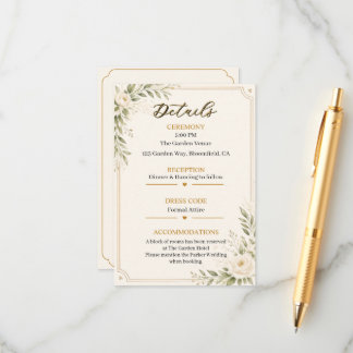 Elegante Minimal-Hochzeits-Detailkarte Gold Floral Begleitkarte