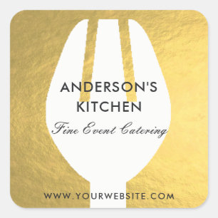 ELEGANTE MINIMAL-IMITAT GOLD FORK KOCH CATERING QUADRATISCHER AUFKLEBER