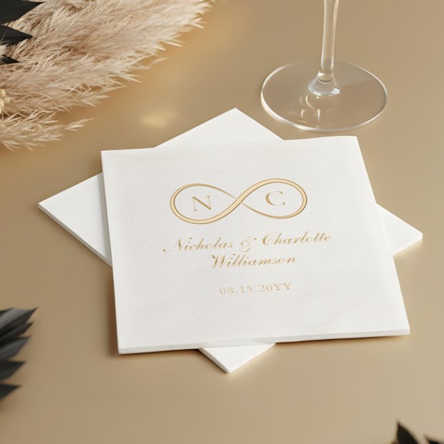 Elegante Minimal Infinity Love Monogramm Hochzeit Servietten Mit Folie (Elegant Minimal Infinity Love Monogram Weddding Foil Napkins)