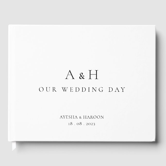 Elegante Minimal Initials Unser Hochzeitstag Musli Gästebuch (Vorderseite)