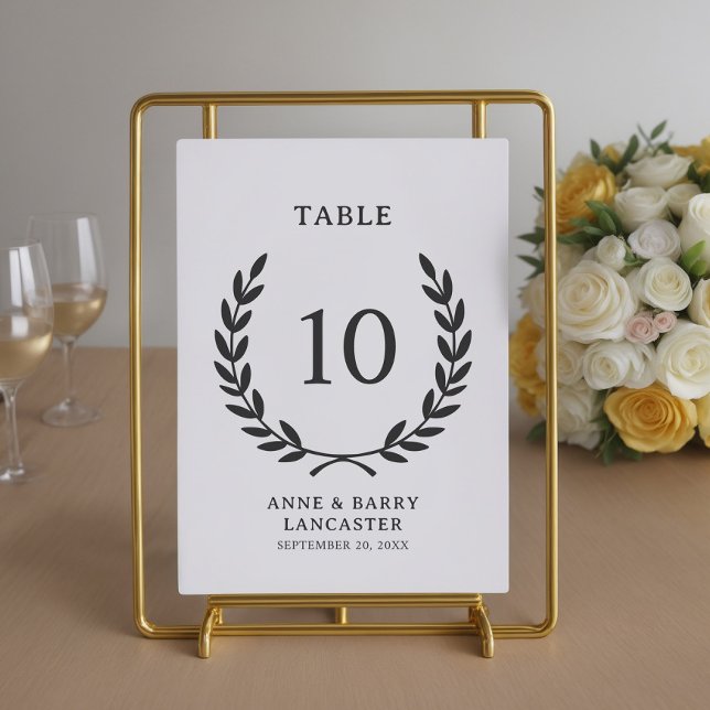 Elegante Minimal Laurel Wreath Wedding Tischnummer (Von Creator hochgeladen)
