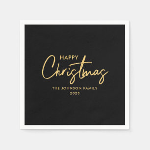 Elegante Minimal Modern Gold Schwarze Weihnachten Serviette