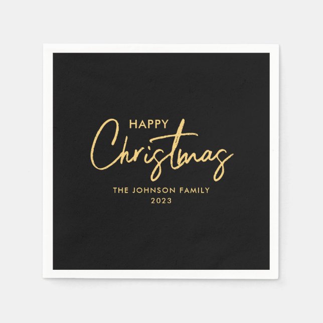 Elegante Minimal Modern Gold Schwarze Weihnachten Serviette (Vorderseite)