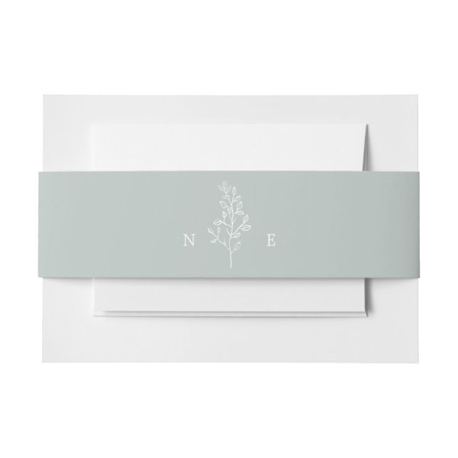 Elegante Minimal Monogram Leaf Sage Green Wedding Einladungsbanderole (Vorderseite Beispiel)