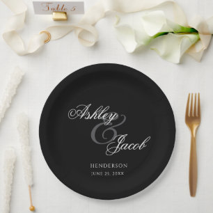 Elegante Minimal Mr und Mrs. Hochzeit Pappteller