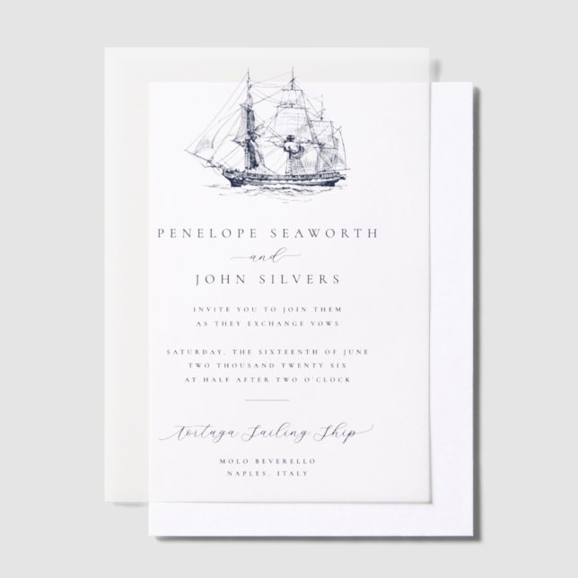 Elegante Minimal Nautical Ship Illustration Hochze (Versetzt)