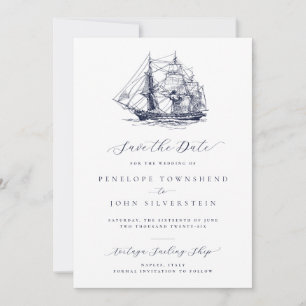 Elegante Minimal Nautical Ship Illustration Hochze Save The Date