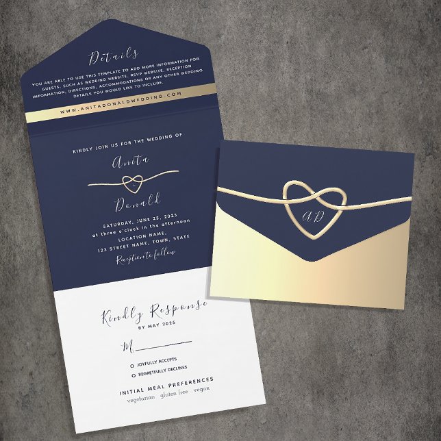 Elegante Minimal Navy Blue Wedding All In One Einladung (Von Creator hochgeladen)