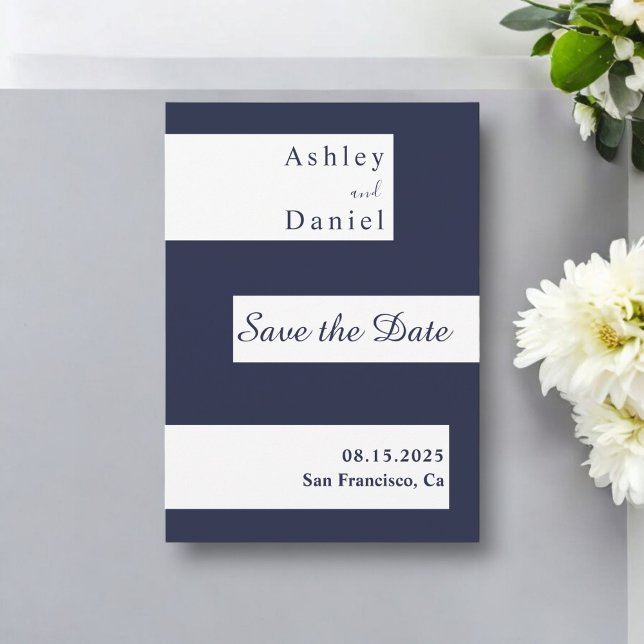 Elegante Minimal Navy Blue White Moderne Hochzeit Save The Date (Von Creator hochgeladen)