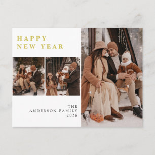 Elegante Minimal Neujahrs-Glückwunsch Familie 3 Fo Feiertagspostkarte