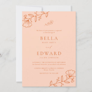 Elegante Minimal Peach Floral Wedding Einladung