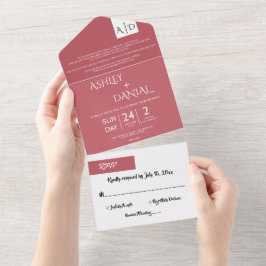 Elegante Minimal Pink Script Chic Moderne Hochzeit All In One Einladung