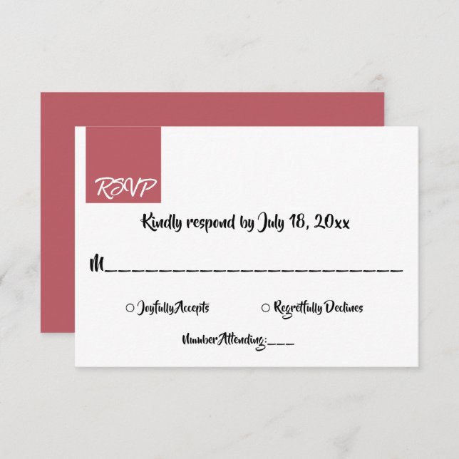 Elegante Minimal Pink Script Chic Moderne Hochzeit RSVP Karte (Vorne/Hinten)