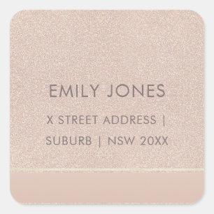 ELEGANTE MINIMAL-ROSE GOLD SHIMMER-ADRESSE QUADRATISCHER AUFKLEBER