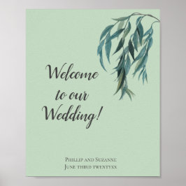 Elegante Minimal Sage Green Willow Branch Wedding Poster