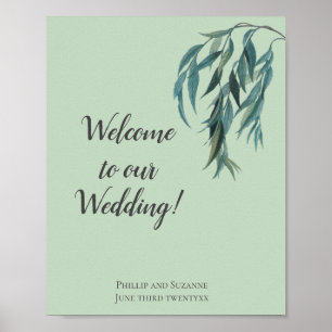 Elegante Minimal Sage Green Willow Branch Wedding Poster