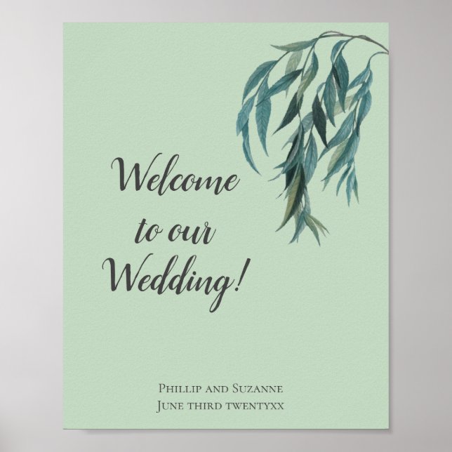 Elegante Minimal Sage Green Willow Branch Wedding Poster (Vorne)