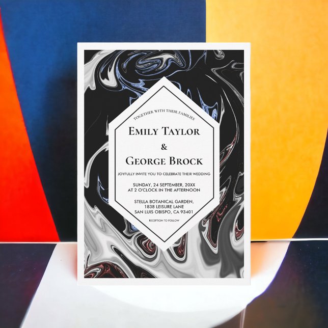 Elegante Minimal Schwarz-weiß Blue Abstrakt Weddin Einladung (Von Creator hochgeladen)