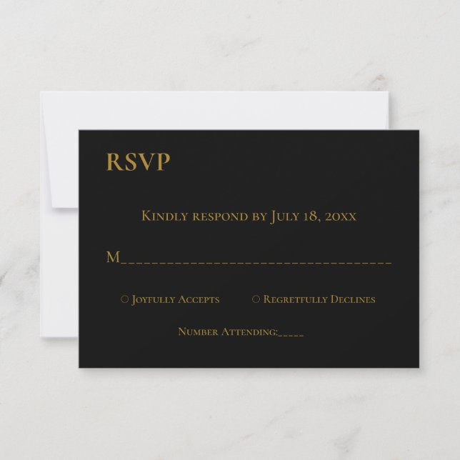 Elegante Minimal Schwarz-weiß Gold Monogram Weddin RSVP Karte (Vorderseite)