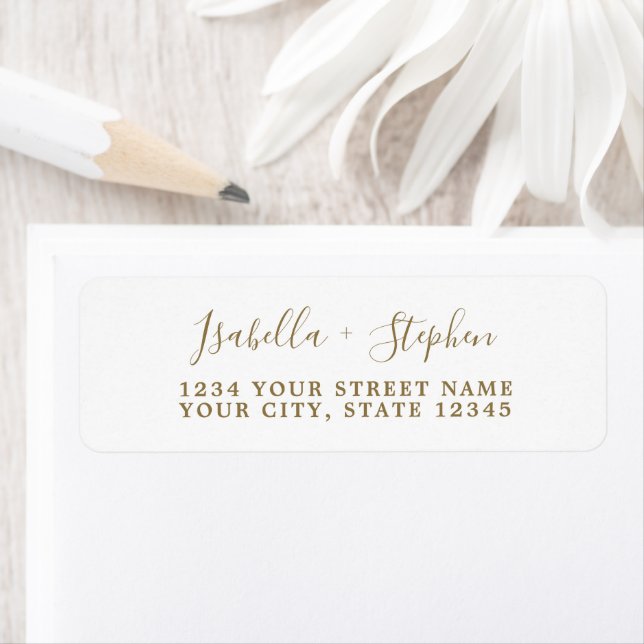 Elegante Minimal Script Gold Weiße Rücksendeadress (Insitu)