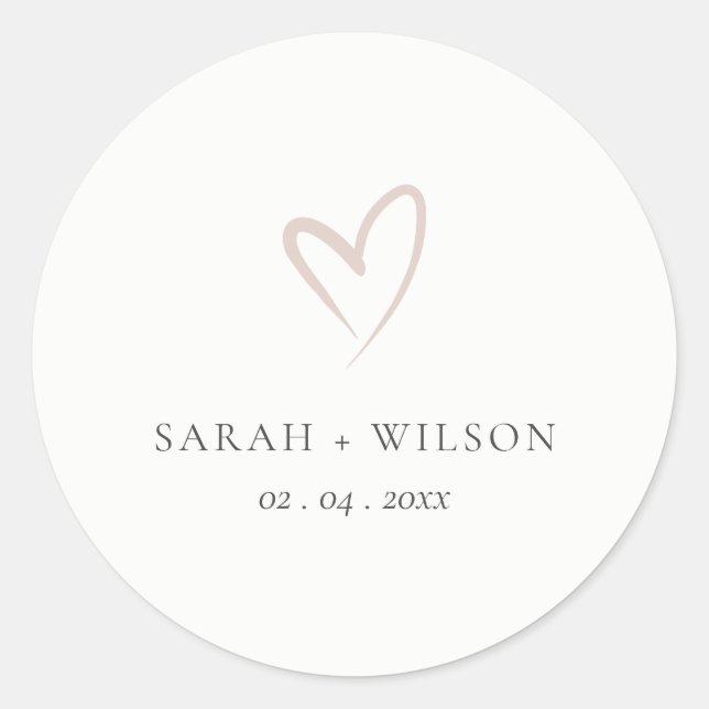 Elegante Minimal Simple Blush Pink Heart Wedding Runder Aufkleber (Vorderseite)