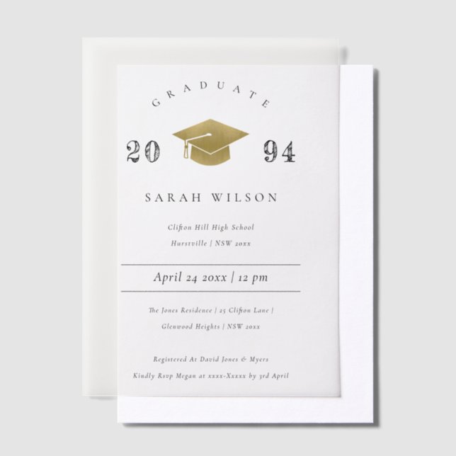 Elegante Minimal Simple Gold Foil Graduation Party (Versetzt)