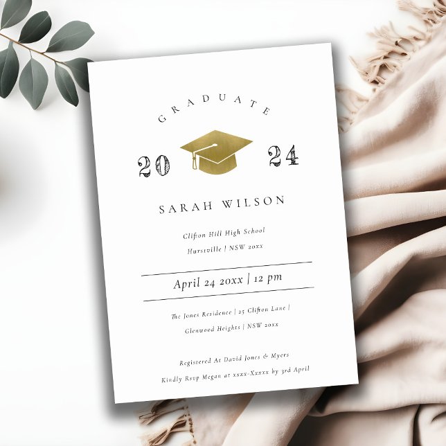Elegante Minimal Simple Gold Foil Graduation Party Einladung (Von Creator hochgeladen)