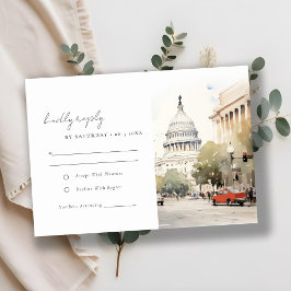 Elegante Minimal Washington DC Wassercolour Weddin RSVP Karte