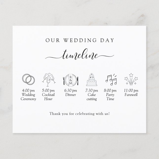 Elegante Minimal Wedding Timeline, Programm (Vorderseite)
