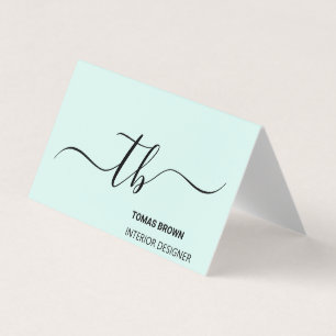 Elegante minimale Aqua-Schwarz-Monogramm-Initialen Visitenkarten