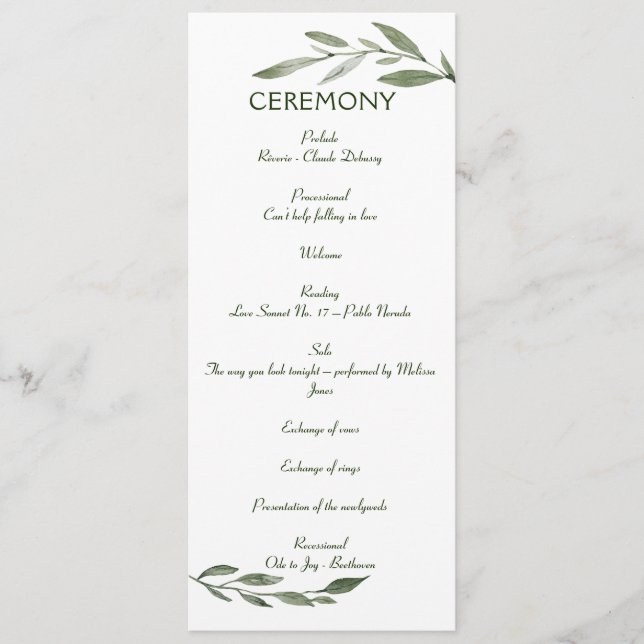 Elegante minimale Blätter rahmen den grünen Olive  Programm (Vorderseite)