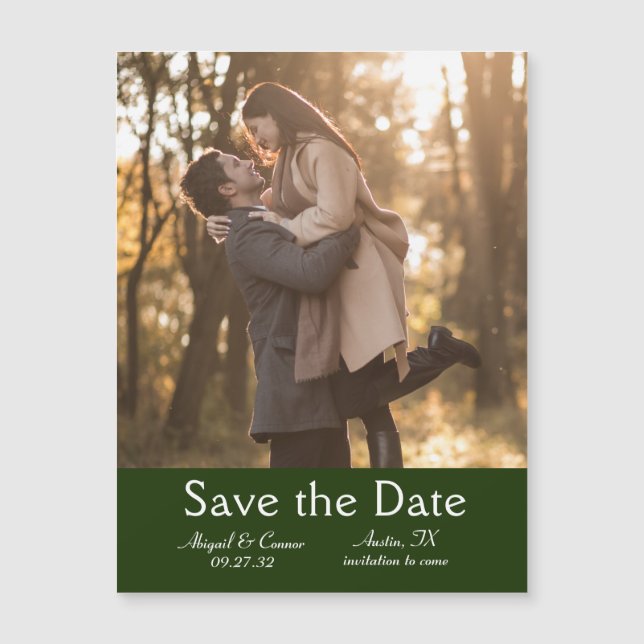 Elegante Minimale Blätter Save the Date grün gesta Magnetkarte (Vorderseite)