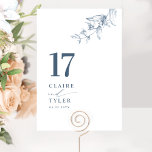 Elegante, minimale botanische Hochzeit Tischnummer<br><div class="desc">Führe deine Gäste mit dieser eleganten Hochzeitskarte zu ihrem Tisch. Mit dieser Tischnummer. Stilvolles und einfaches Design mit Namen auf der Seite und dem "und" in moderner handgeschriebener Kalligrafie. Feine, handgezeichnet, botanisch-grüne Ecke Detail. Bitte geben Sie für jede Tischnummer eine individuelle Bestellung auf (d.h. für eine Veranstaltung mit drei Tischen...</div>
