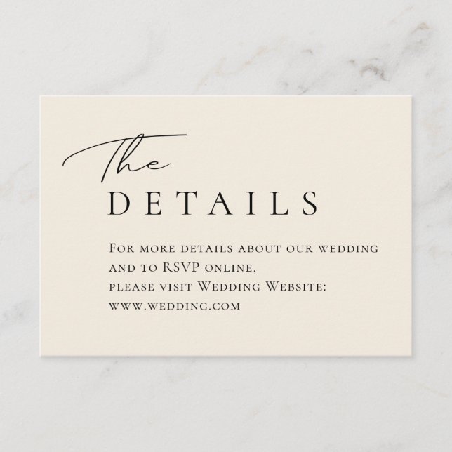Elegante minimale Elfenbeintypografie Details zur  Begleitkarte (Vorderseite)