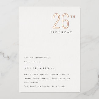 Elegante minimale fette Rose Gold jedes Alters Geb Folieneinladung