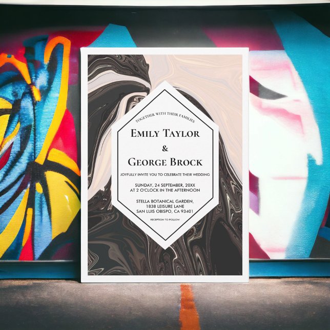 Elegante minimale geometrische Schwarz-Weiß-Hochze Einladung (Von Creator hochgeladen)