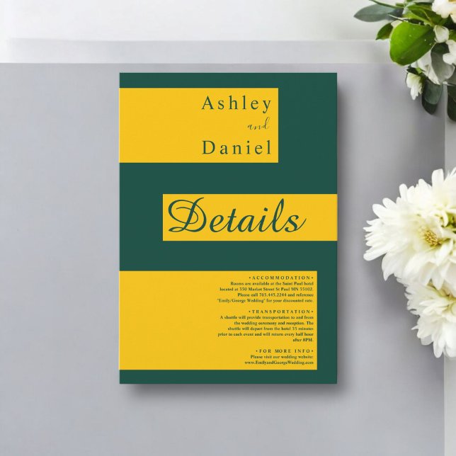 Elegante minimale Grün-Gold Moderne schicke Hochze Begleitkarte (Von Creator hochgeladen)