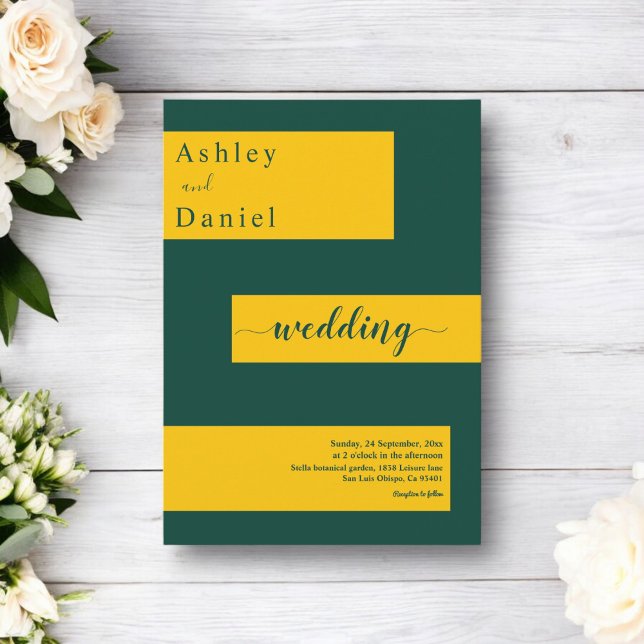 Elegante minimale Grün-Gold Moderne schicke Hochze Einladung (Von Creator hochgeladen)