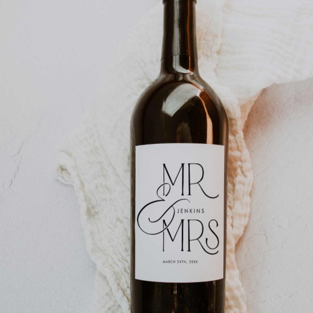 Elegante Minimale Hochzeit Personalisiert Weinetikett (Elegant Black and White Wedding Wine Label)